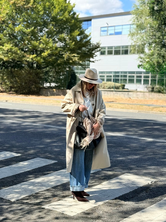 Trench Beige manche rever carreaux 6501