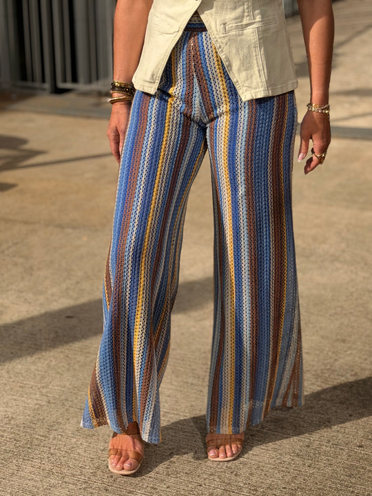 Pantalon voile imprimée Bleu