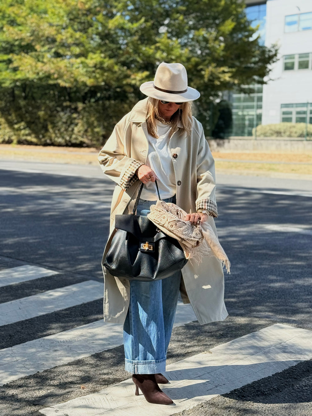 Trench Beige manche rever carreaux 6501