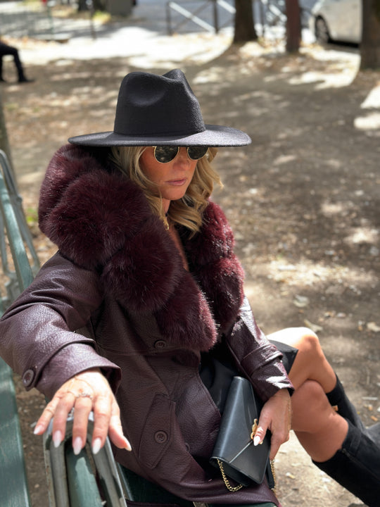 Trench long col fourrure bordeaux 2184