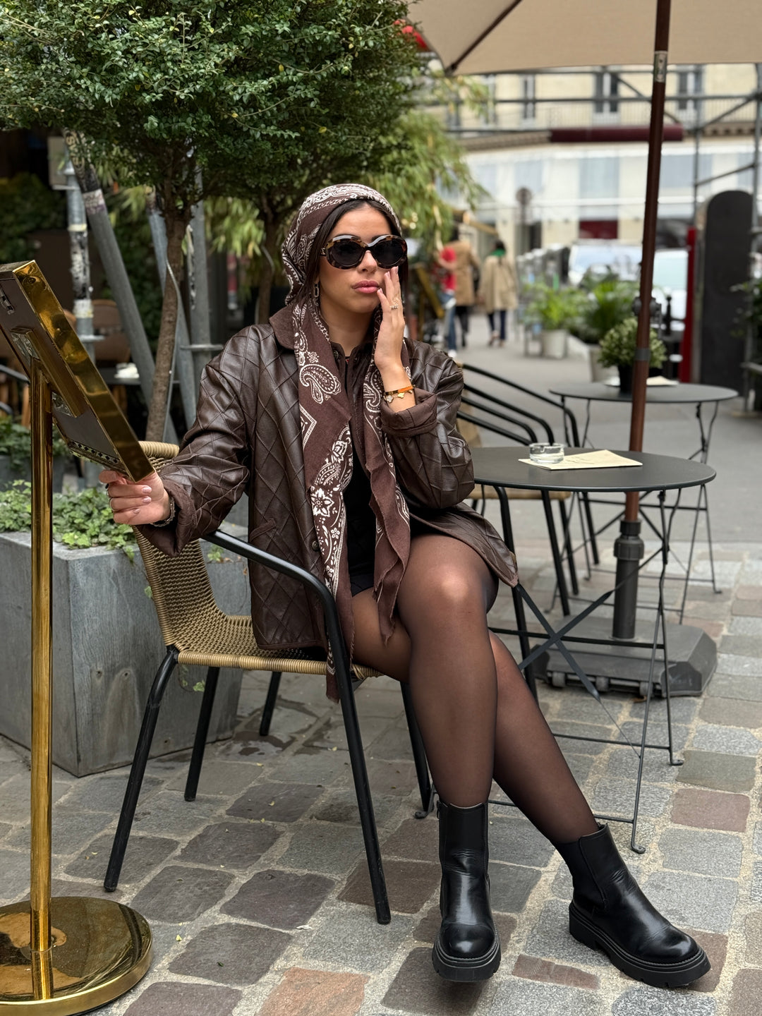 Veste carreaux similicuir Choco col effet daim 30517
