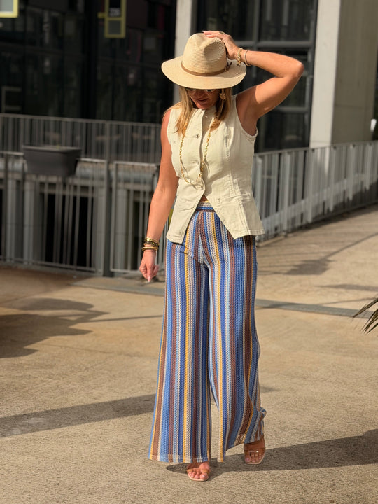 Pantalon voile imprimée Bleu