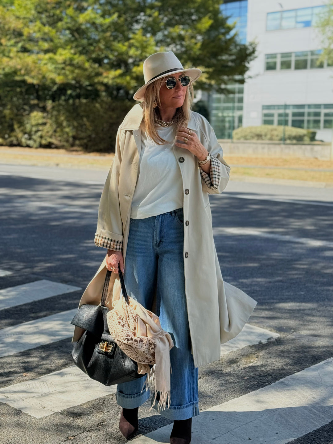 Trench Beige manche rever carreaux 6501