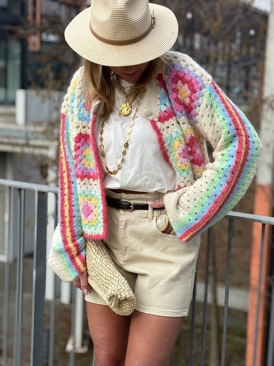 Pull gilet a crochet écru MD0029