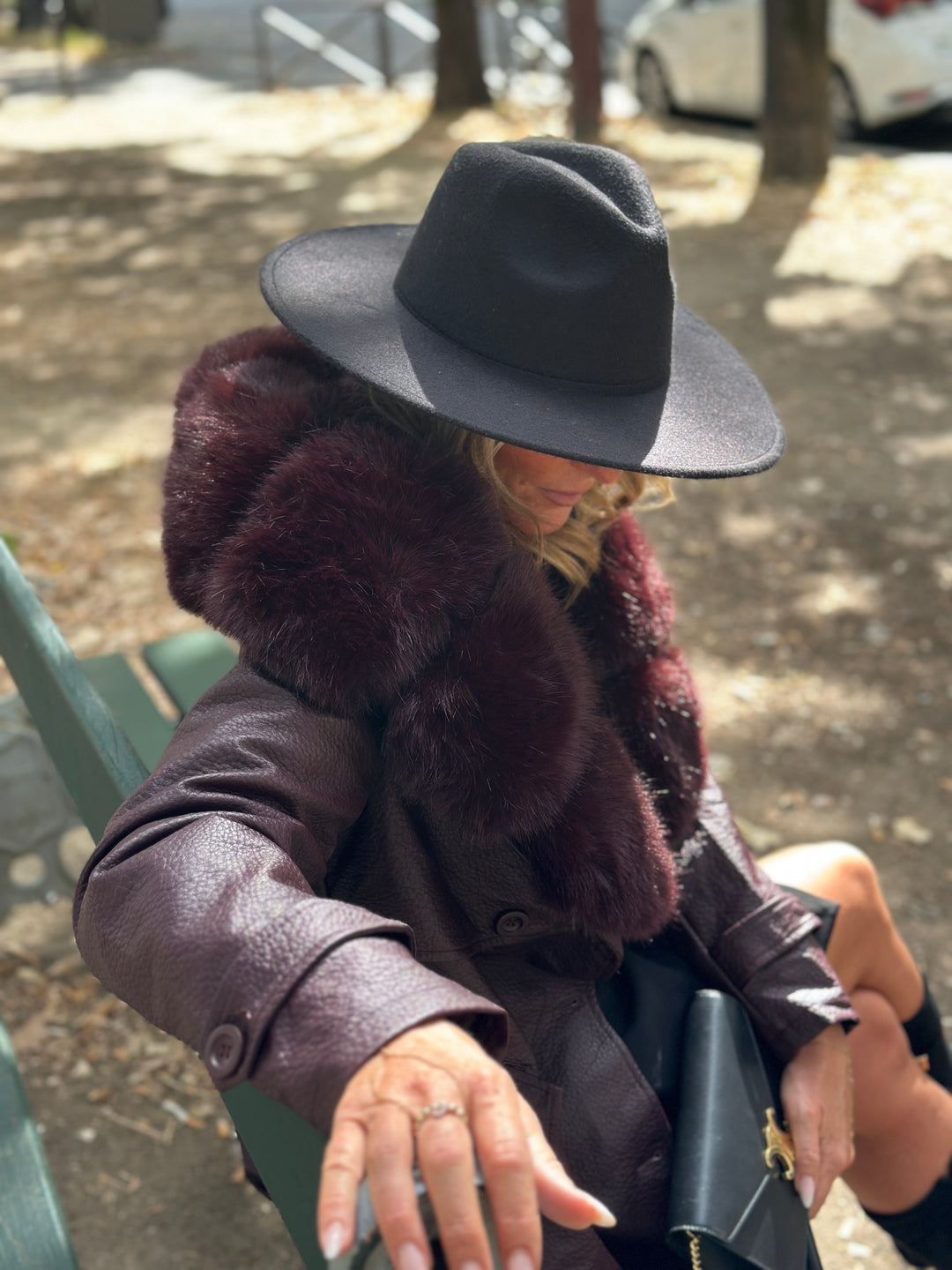 Trench long col fourrure bordeaux 2184
