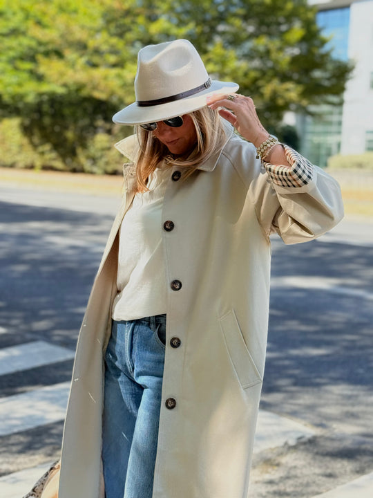Trench Beige manche rever carreaux 6501
