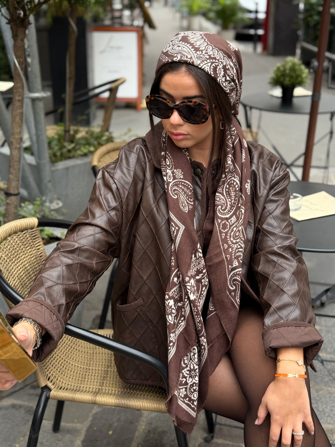 Veste carreaux similicuir Choco col effet daim 30517
