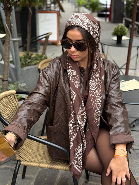 Veste carreaux similicuir Choco col effet daim 30517