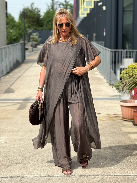 Ensemble tunique croisée + pantalon Choco