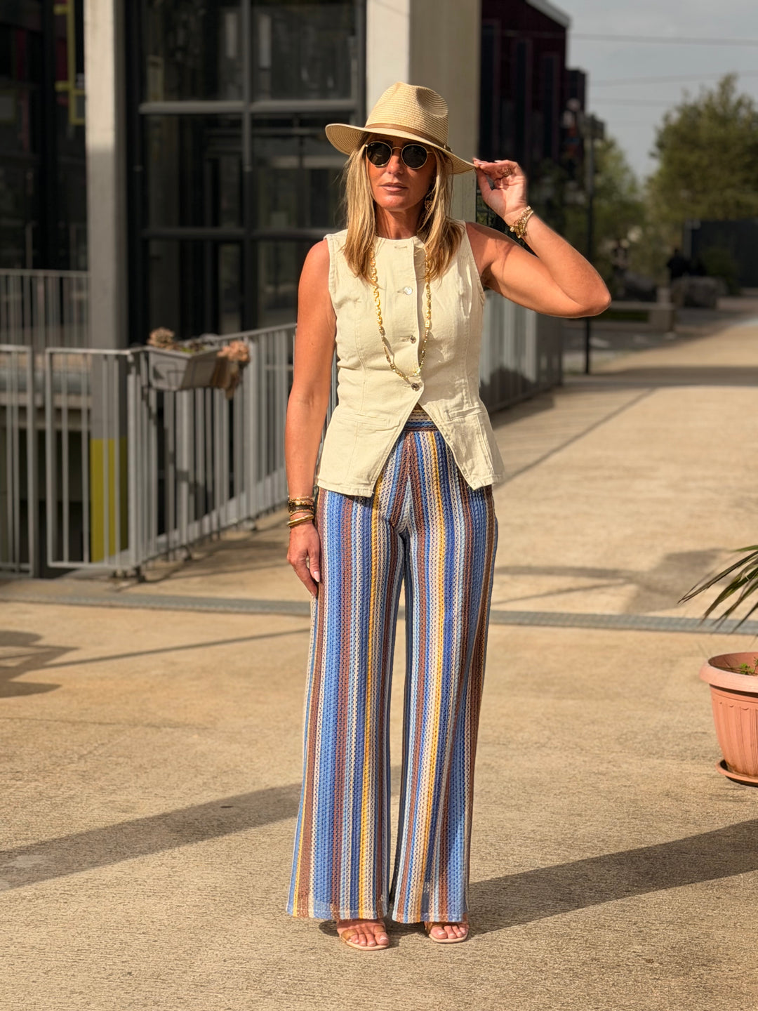 Pantalon voile imprimée Bleu