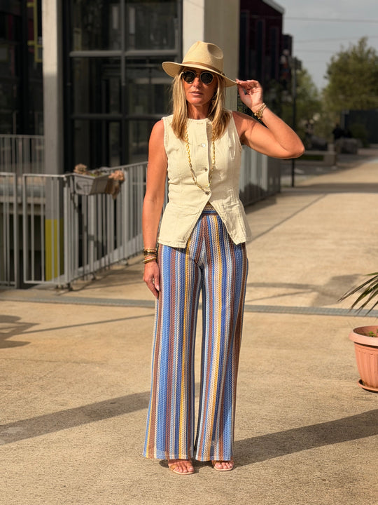 Pantalon voile imprimée Bleu