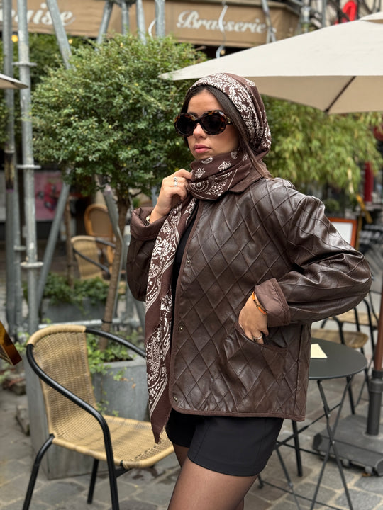 Veste carreaux similicuir Choco col effet daim 30517