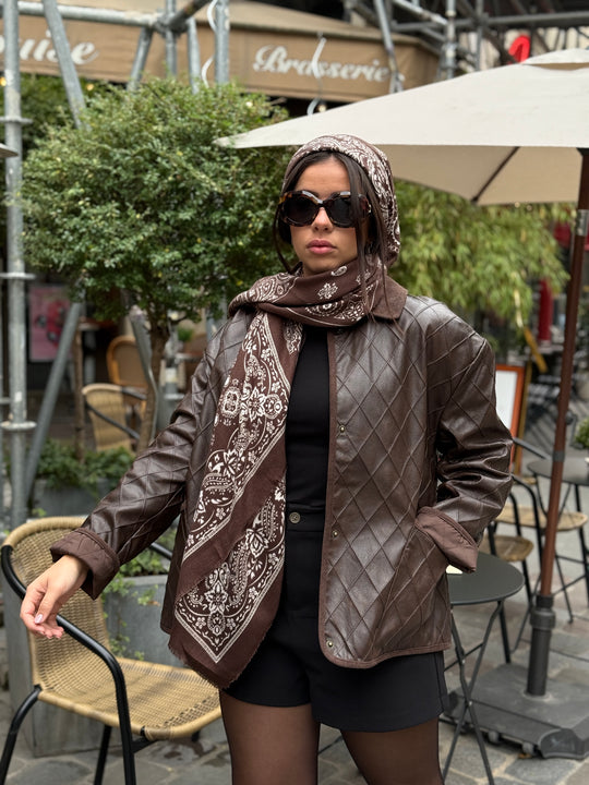 Veste carreaux similicuir Choco col effet daim 30517