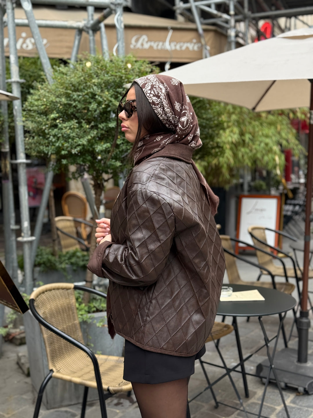 Veste carreaux similicuir Choco col effet daim 30517