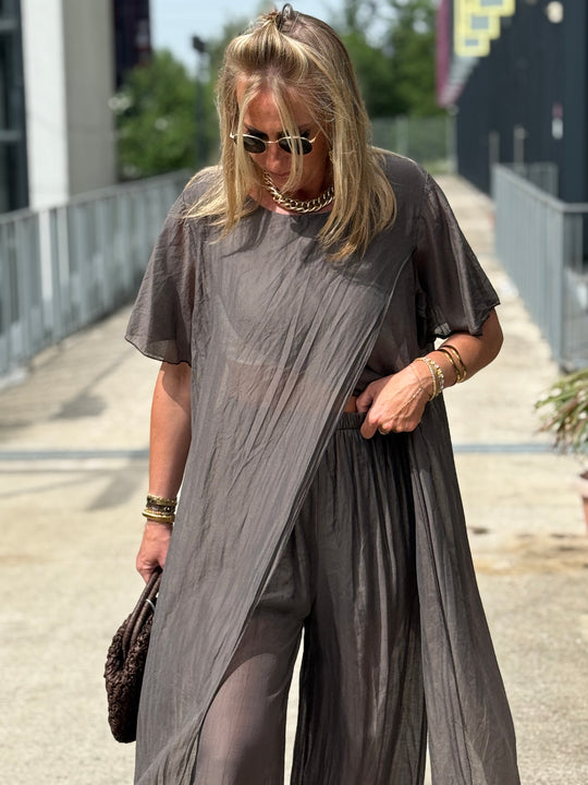 Ensemble tunique croisée + pantalon Choco