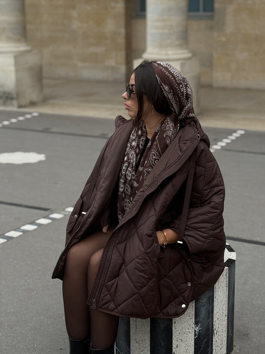 Cape doudoune choco matelassé à capuche 1155