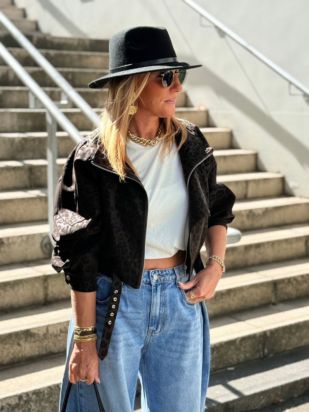 Veste similicuir léopard noir 8549