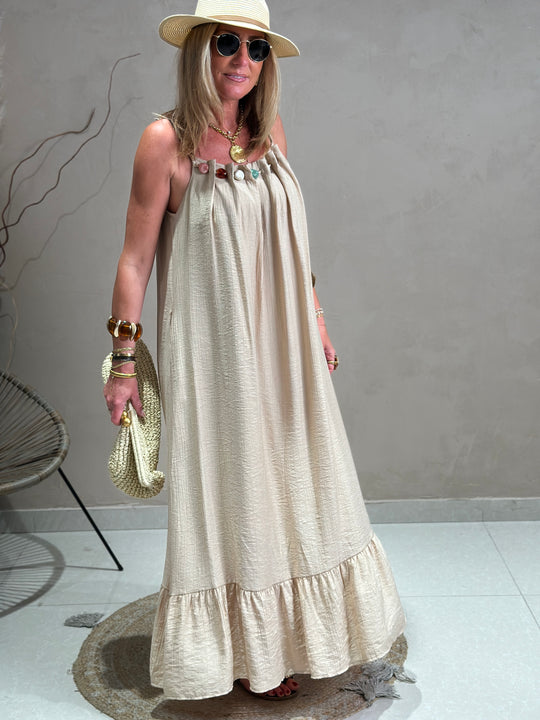 Robe longue col perles k6-08 Taupe