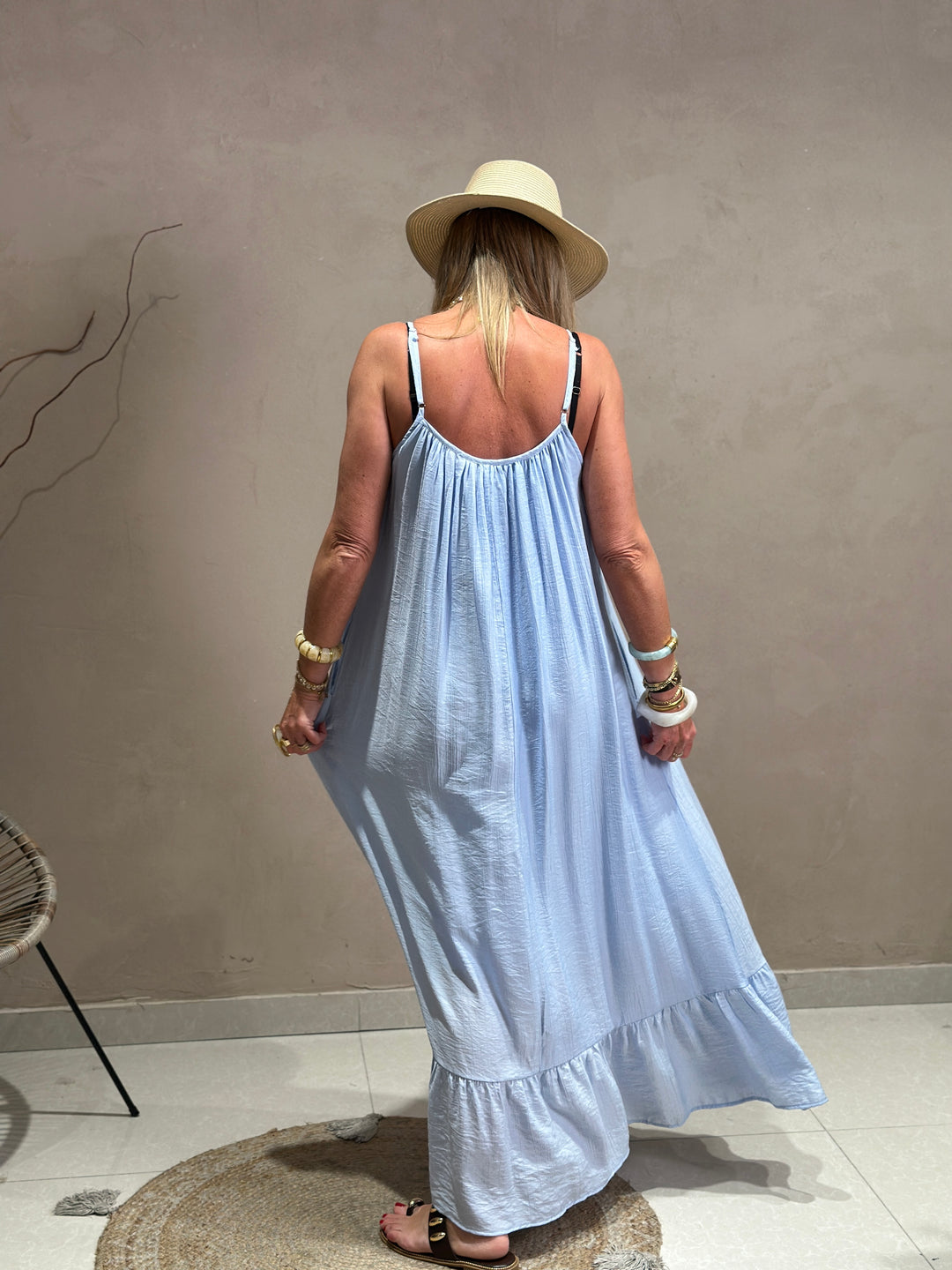 Robe longue col perles k6-08 Bleu