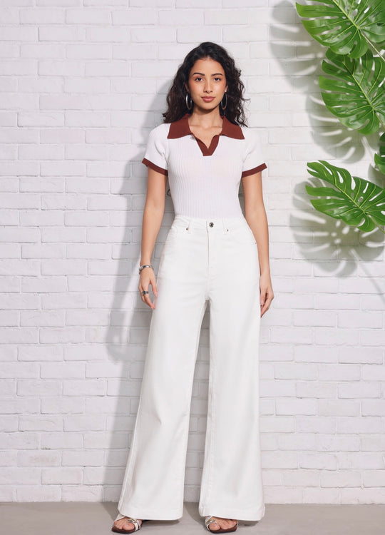 Jean palazzo droite Blanc 9104