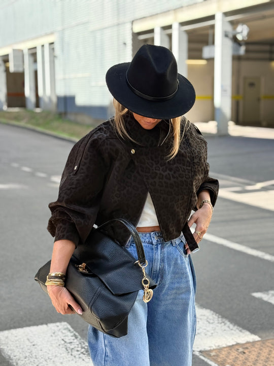 Veste similicuir léopard noir 8549