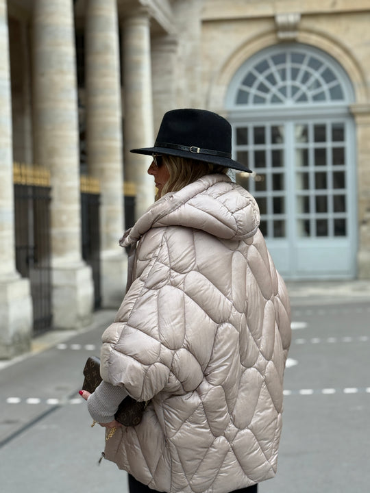 Doudoune cape manchette Taupe