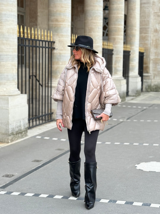 Doudoune cape manchette Taupe