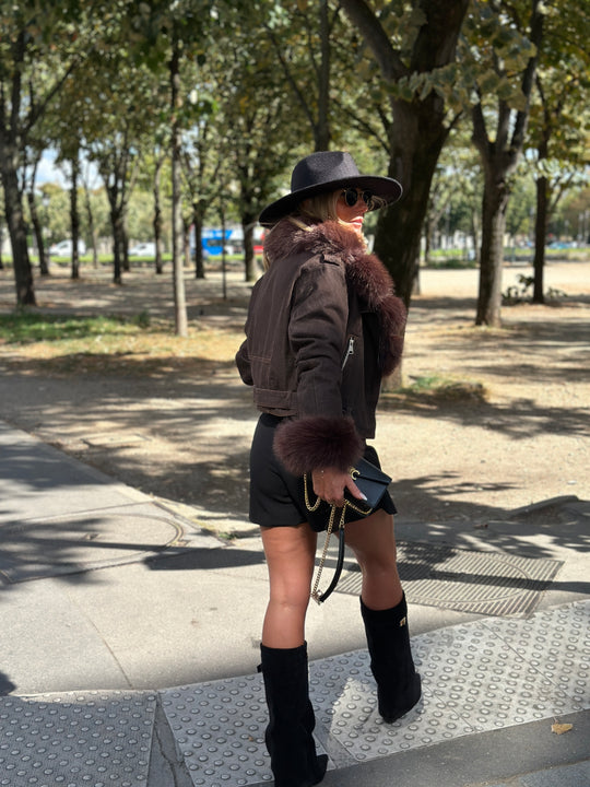 Veste jean fourrure et manches 202286