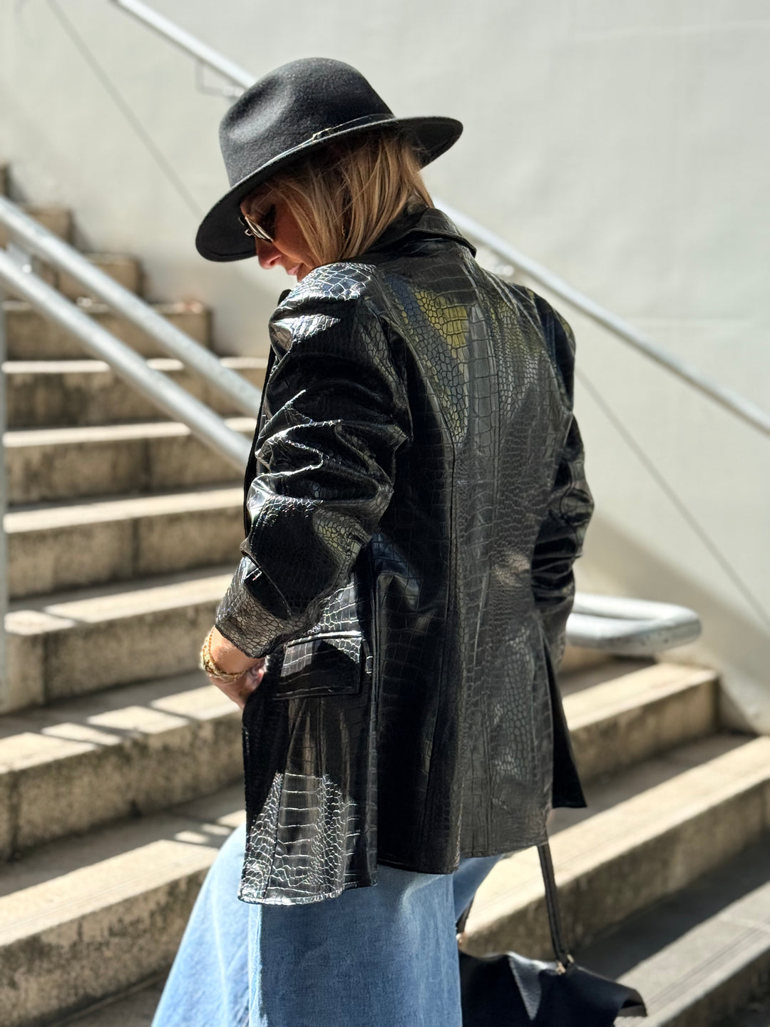 Veste similicuir crocodile noir 16191