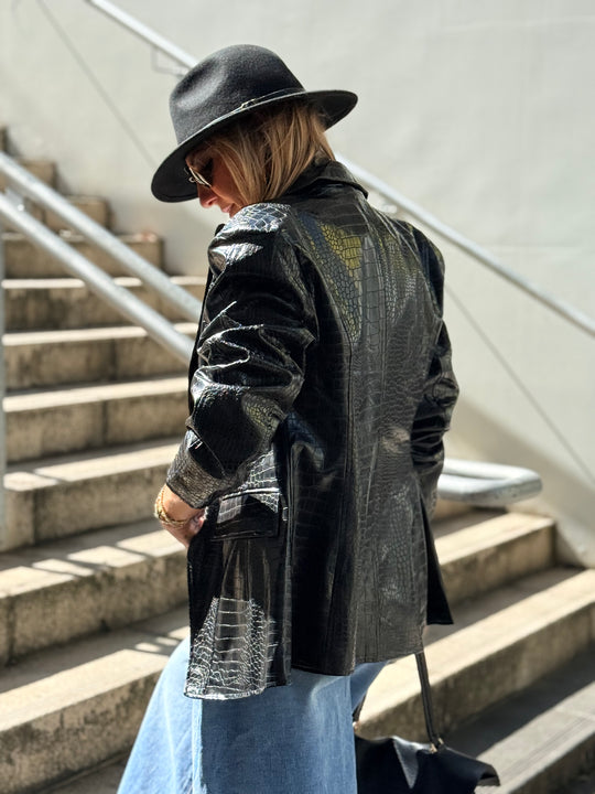 Veste similicuir crocodile noir 16191