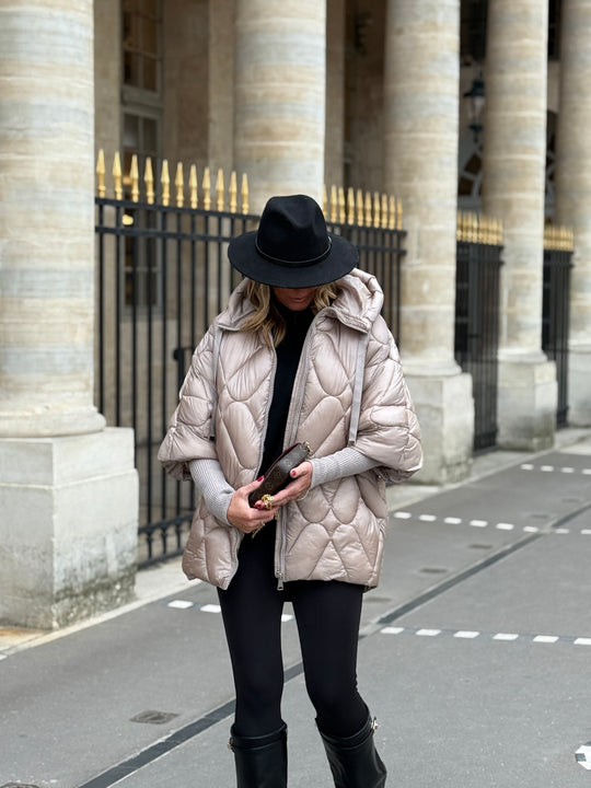 Doudoune cape manchette Taupe