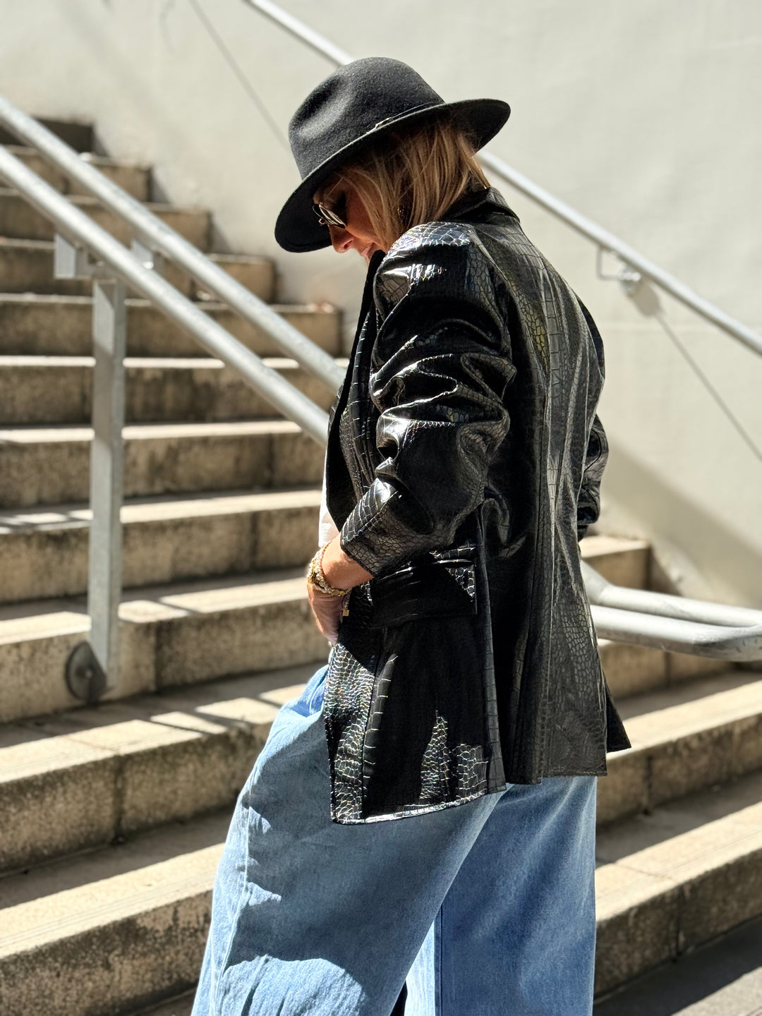 Veste similicuir crocodile noir 16191
