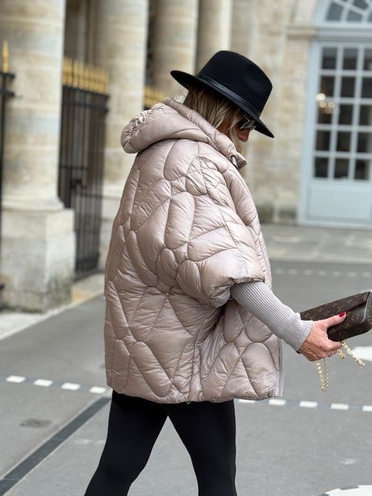 Doudoune cape manchette Taupe