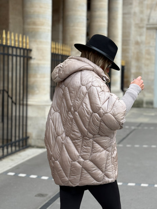 Doudoune cape manchette Taupe
