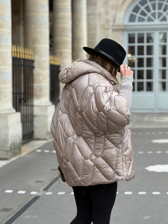 Doudoune cape manchette Taupe