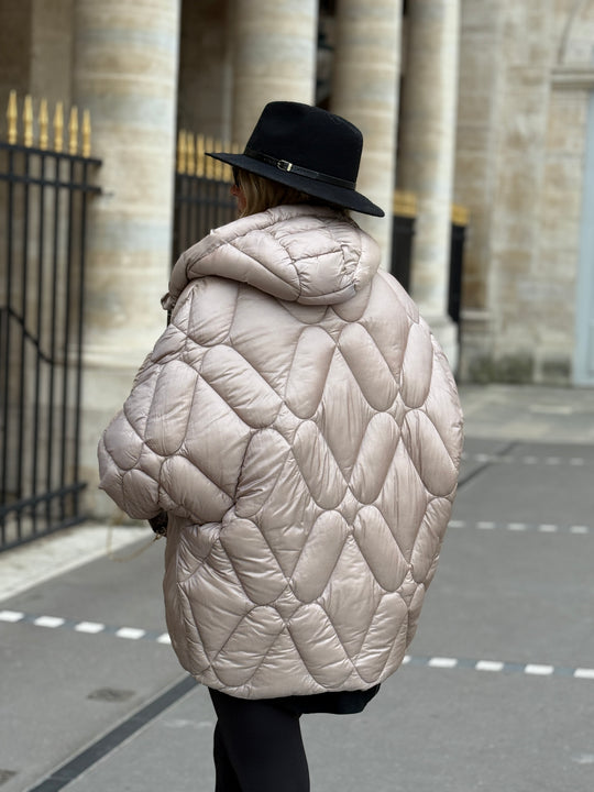 Doudoune cape manchette Taupe