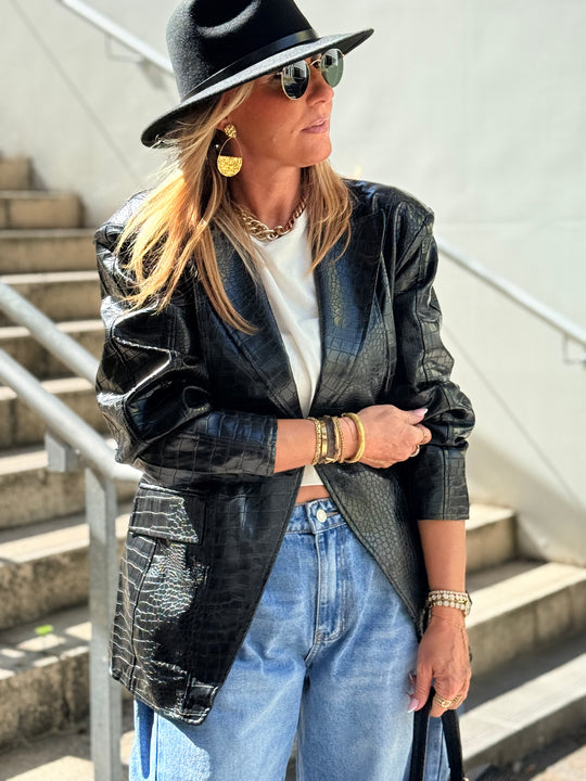 Veste similicuir crocodile noir 16191