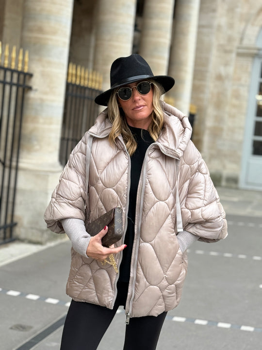 Doudoune cape manchette Taupe