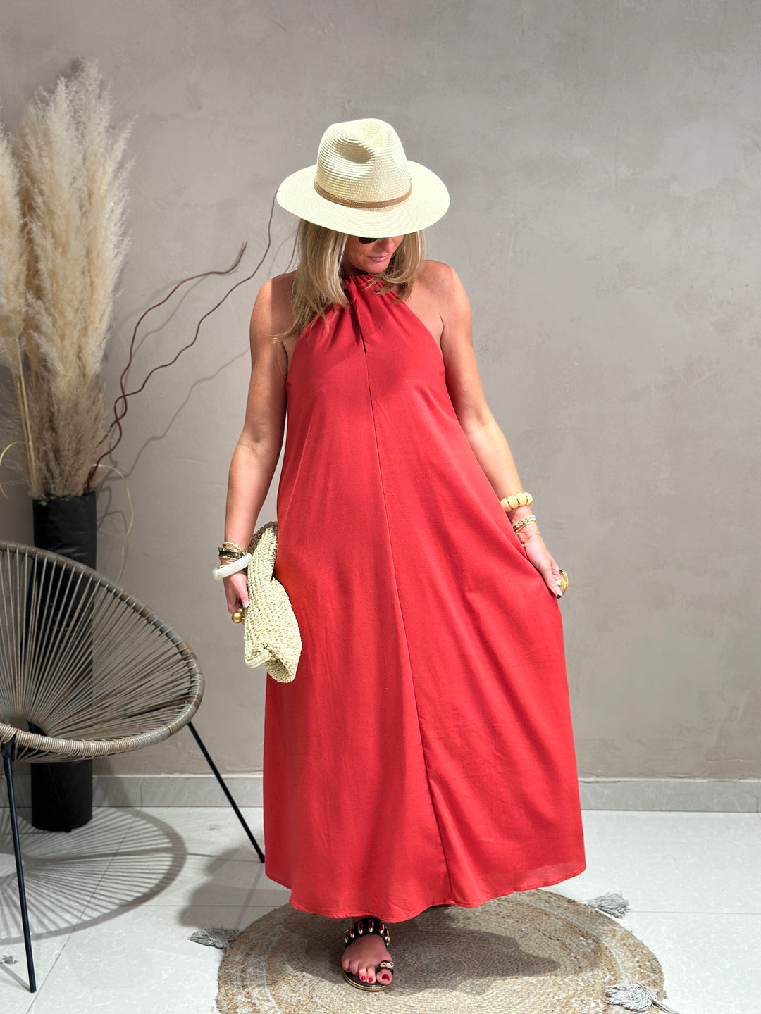 Robe Lin col perlé Corail 9515 (grande taille)