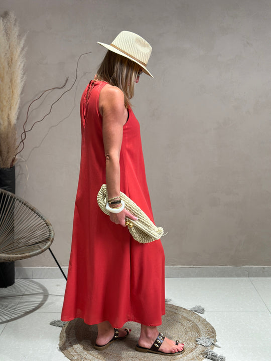 Robe Lin col perlé Corail 9515 (grande taille)
