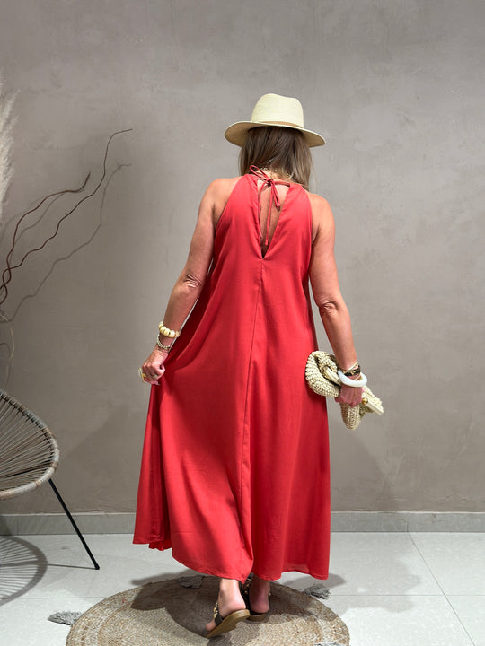 Robe Lin col perlé Corail 9515 (grande taille)