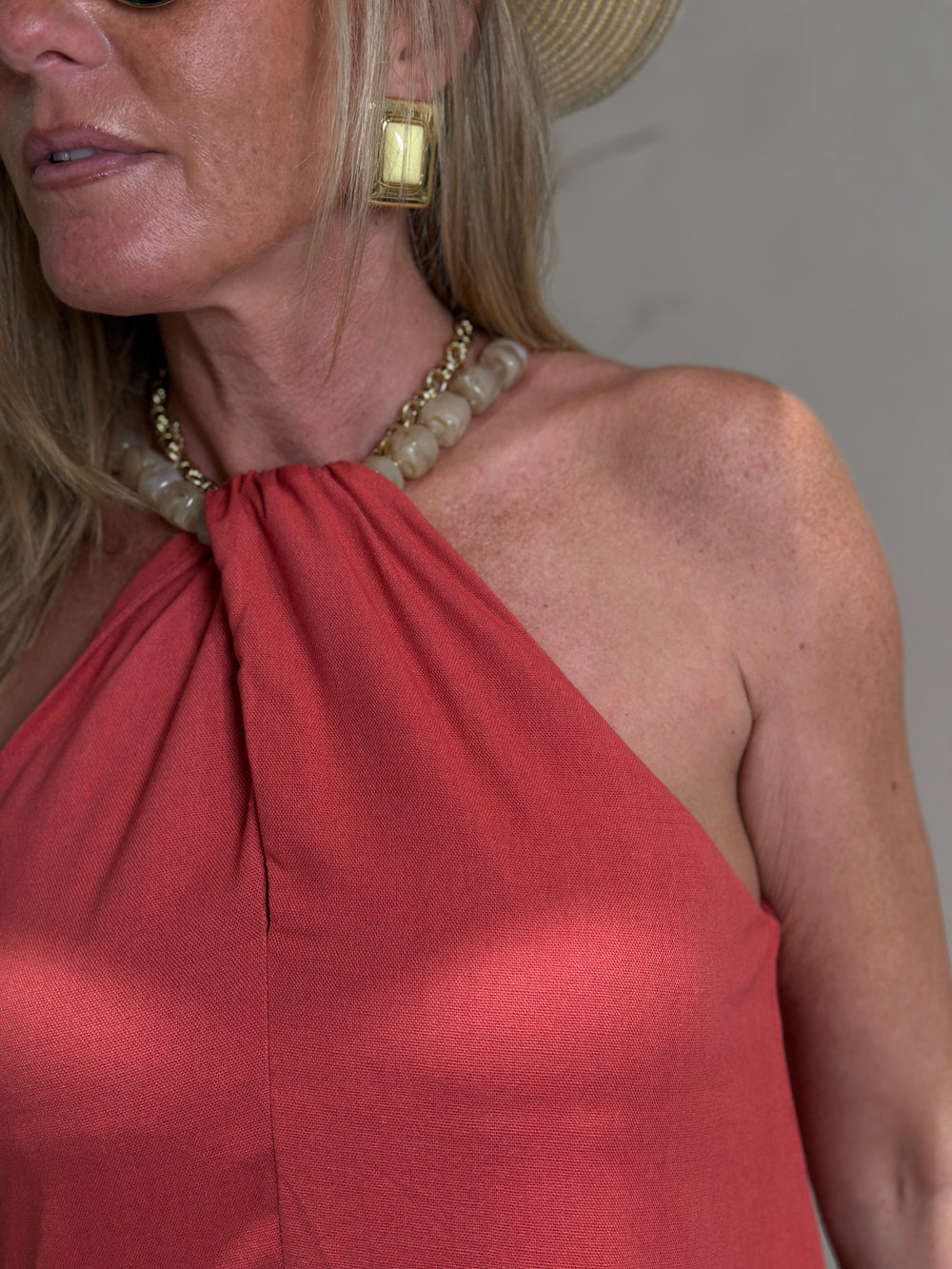 Robe Lin col perlé Corail 9515 (grande taille)