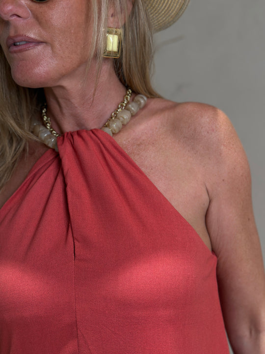 Robe Lin col perlé Corail 9515 (grande taille)
