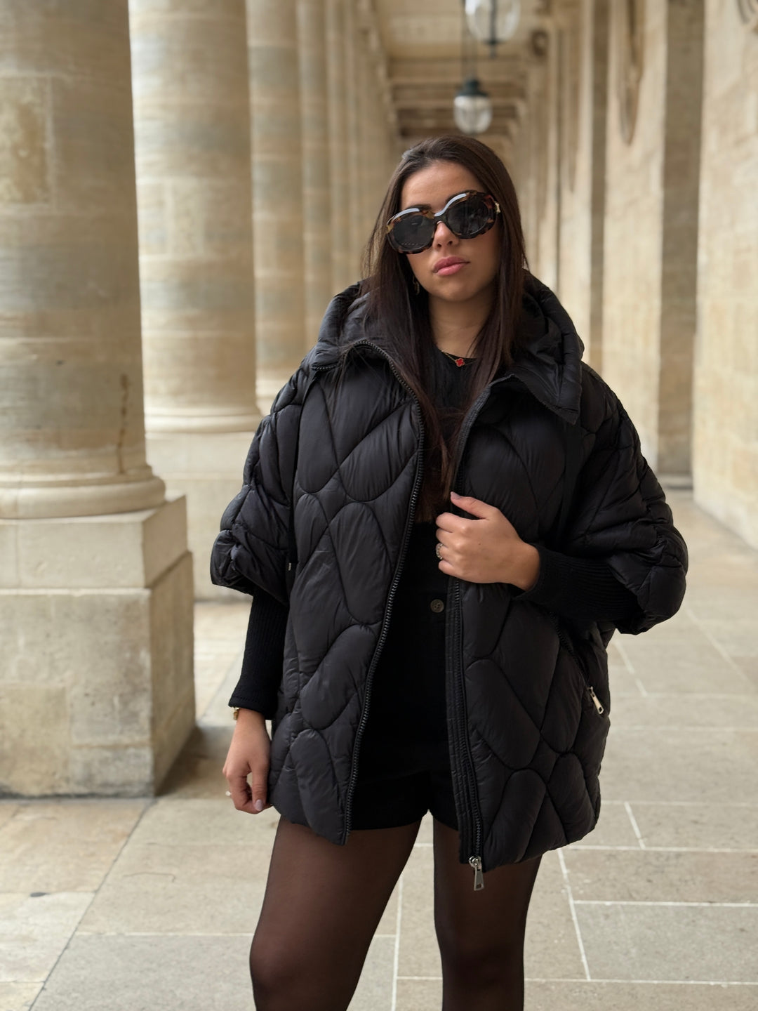 Doudoune cape manchette Noir2970