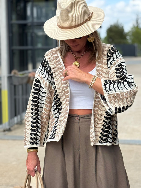 Gilet  crochet beige/choco