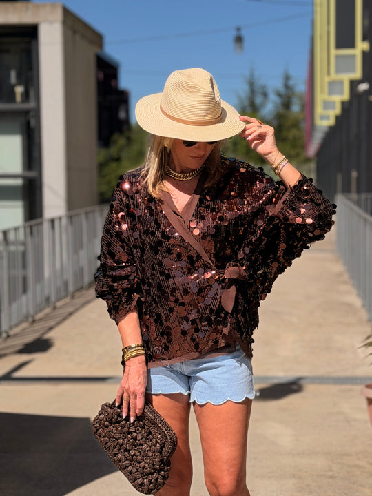 Gilet pailletée en Choco V11166