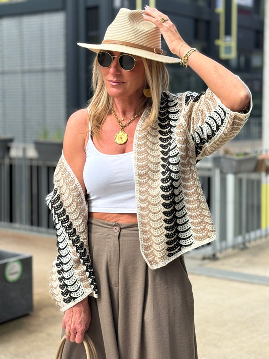 Gilet  crochet beige/choco