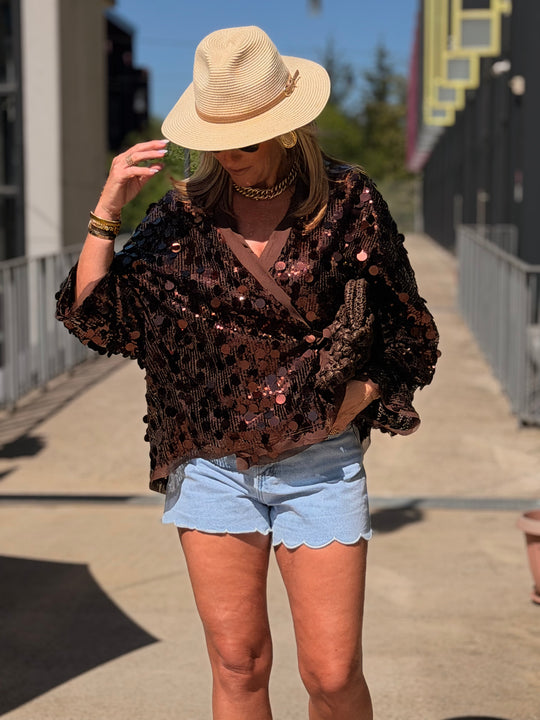 Gilet pailletée en Choco V11166