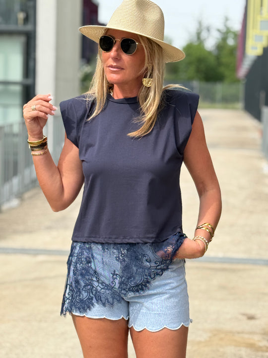Top asymétrique dentelle avec épaulette MARINE