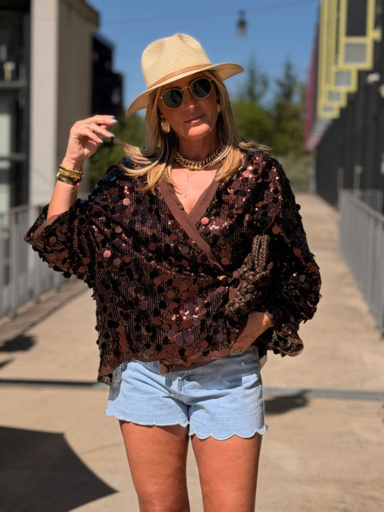 Gilet pailletée en Choco V11166
